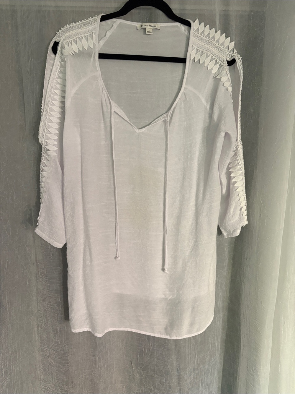 Studio Works White Crochet-Trim V-Neck Tunic